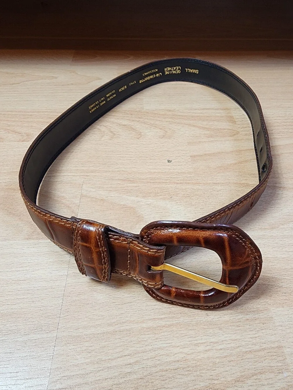 Genuine Leather Brown Croc Belt Size Small Liz Claiborne Boho